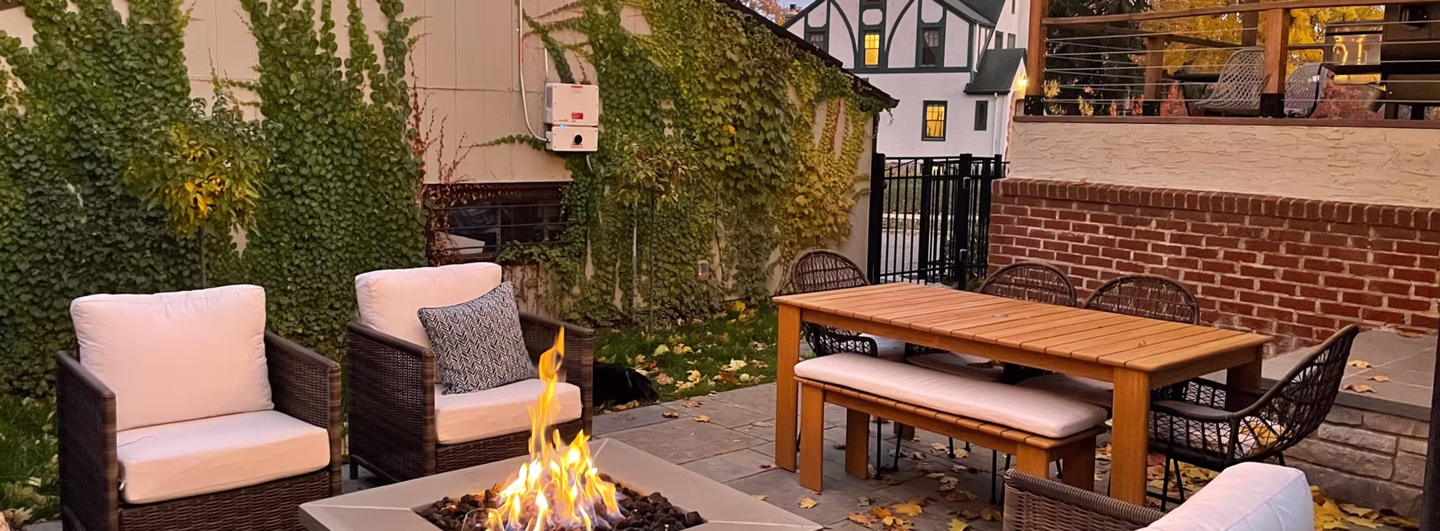 English Stone patio, firepit, and outdoor living in the Twin Cities