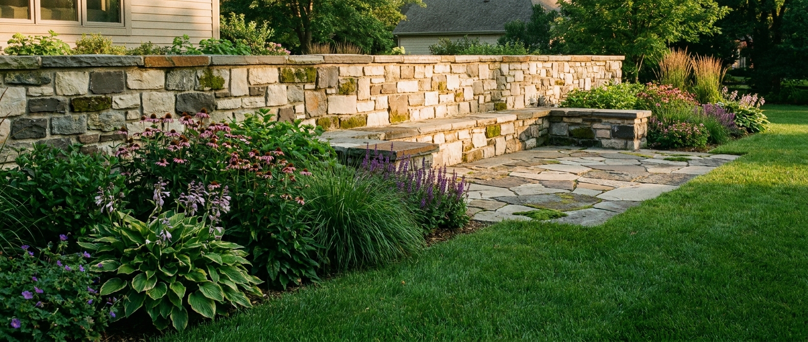 Stone wall in Minnesota summer